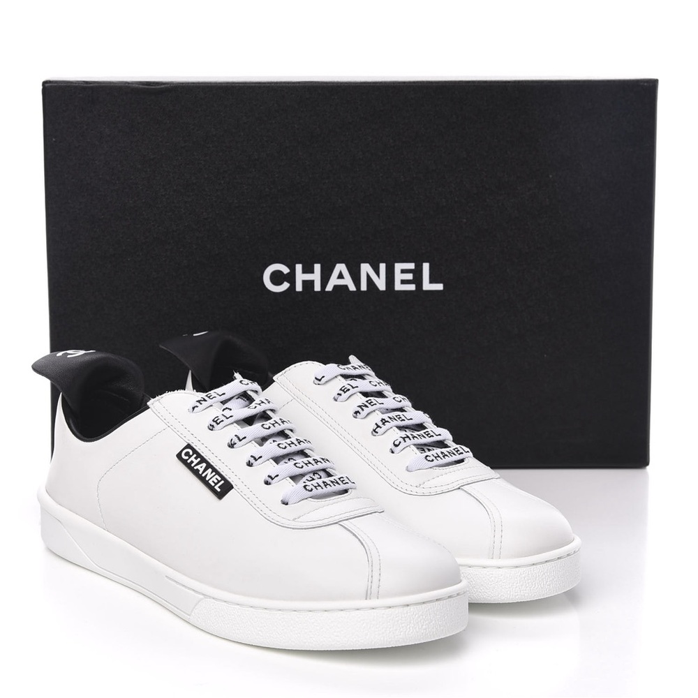 CHANEL White Calfskin CC Womens Sneakers Size 42